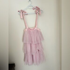 Elegant Pink Tulle Dress with Ribbon Straps